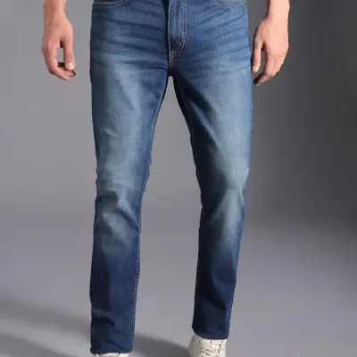 جينز رجالي مستقيم مدبب باللون النيلي - عصري وسهل