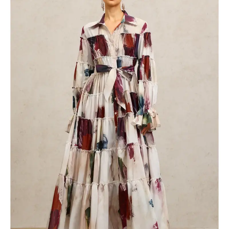 فستان رعنانا ماكسي مطبوع عليه زهور بأكمام طويلة وياقة دائرية