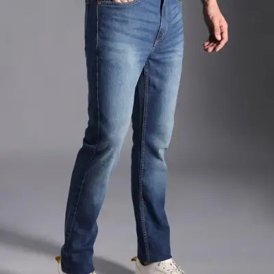 جينز رجالي مستقيم مدبب باللون النيلي - عصري وسهل
