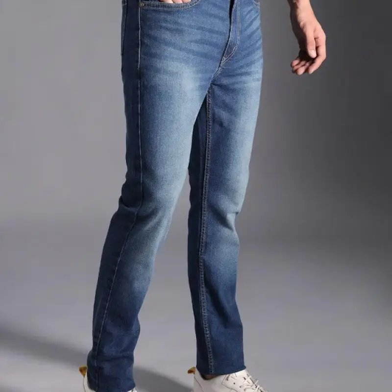 جينز رجالي مستقيم مدبب باللون النيلي - عصري وسهل