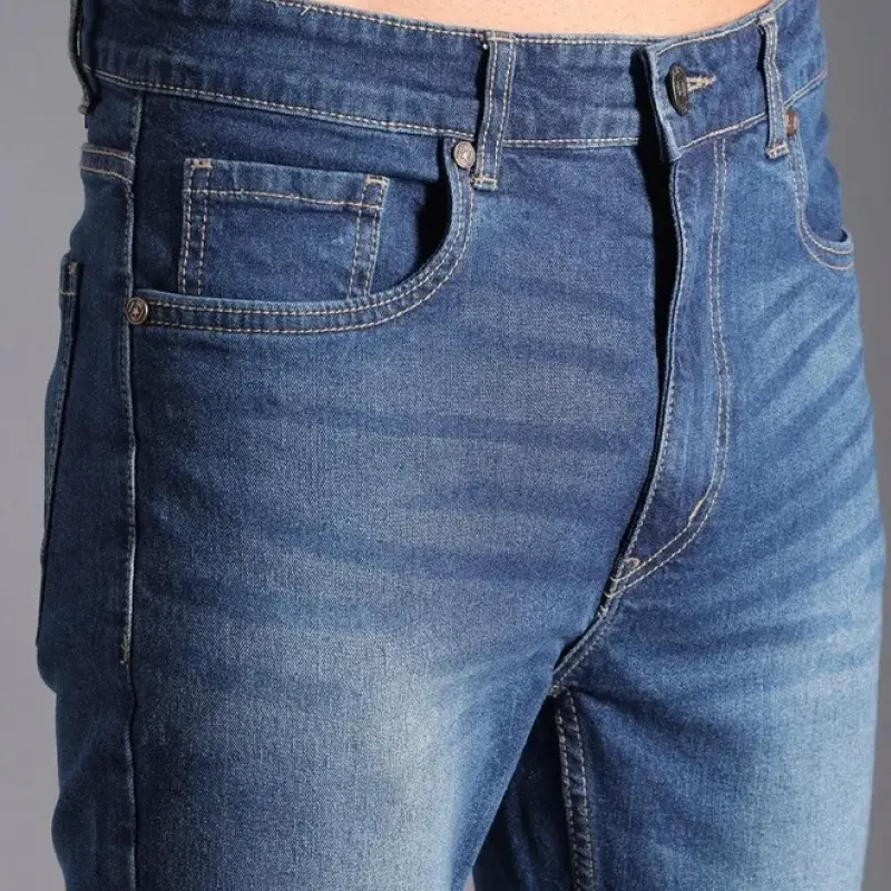 جينز رجالي مستقيم مدبب باللون النيلي - عصري وسهل