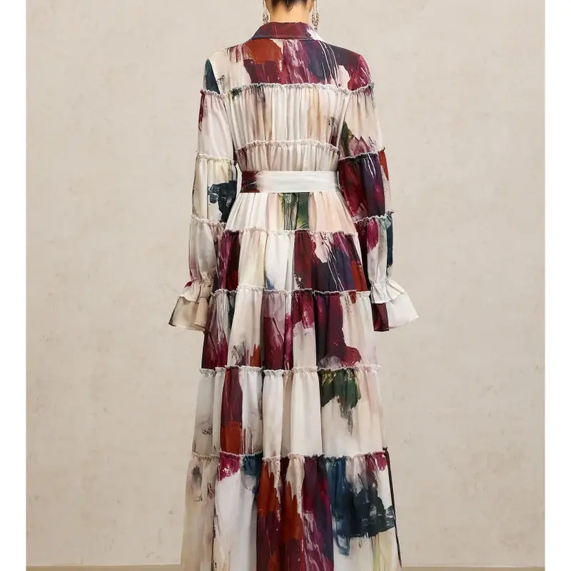 فستان رعنانا ماكسي مطبوع عليه زهور بأكمام طويلة وياقة دائرية